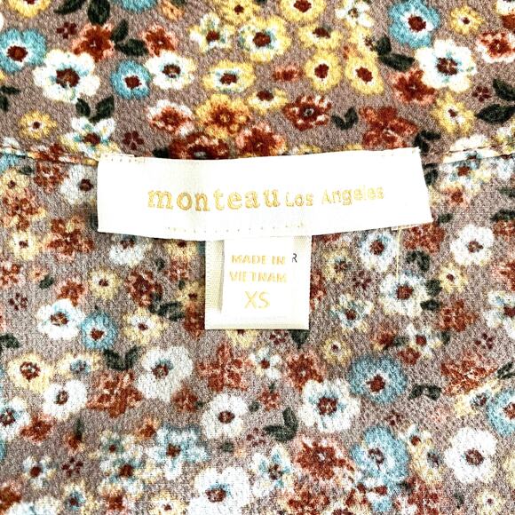 Monteau Brown Floral Dress Size XS EUC - Picture 5 of 9
